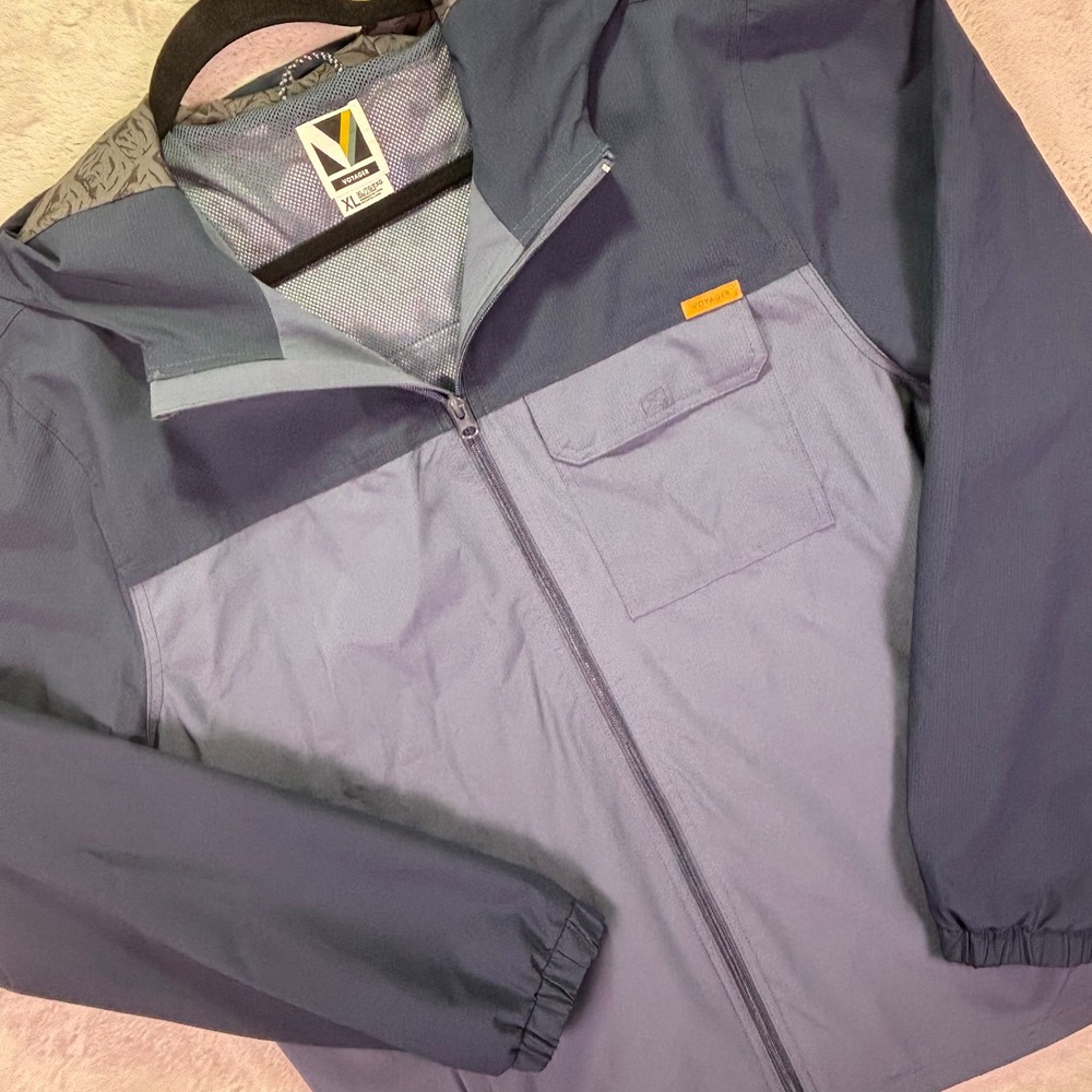 Voyager Mens Jacket XL Blue Colorblock Full Zip Hooded Windbreaker Mesh Lined